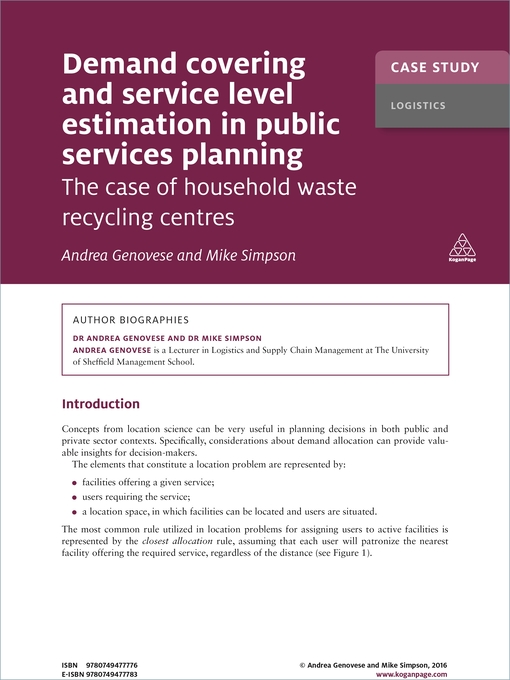 Title details for Demand Covering and Service Level Estimation in Public Services Planning by Mike Simpson - Available
